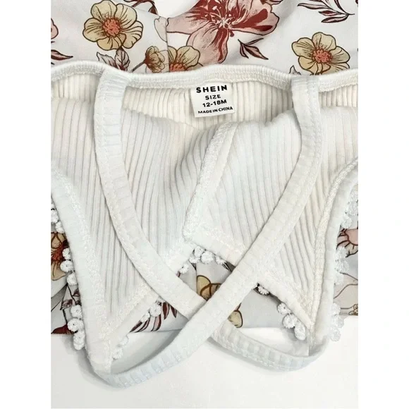 BEAUTIFUL SHEIN White Floral Kids Crisscross Back Romper | Baby Girl 12 Month - Picture 3 of 4